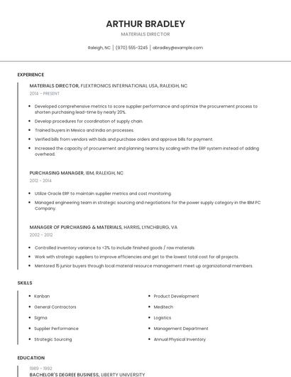 Materials Director Resume