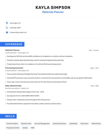 Materials Planner Resume