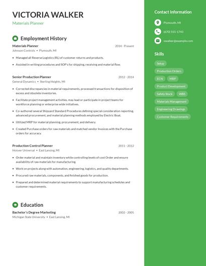 Materials Planner Resume