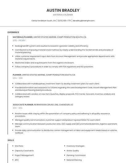 Materials Planner Resume