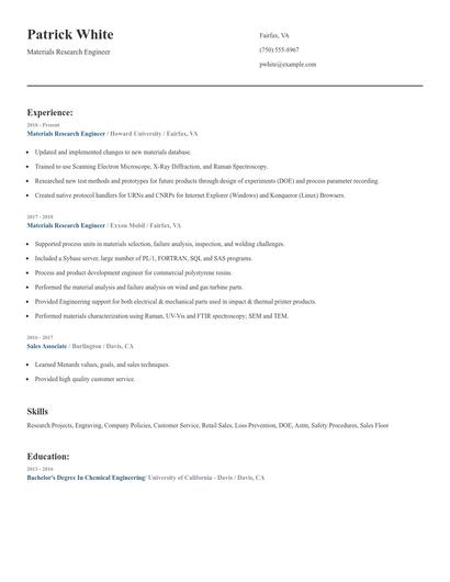 Materials Research Engineer Resume