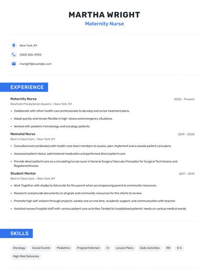 Maternity Nurse Resume