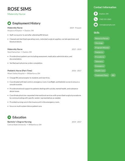 Maternity Nurse Resume