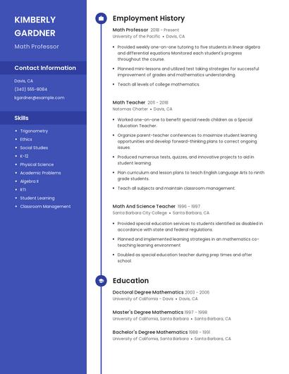 Math Professor Resume