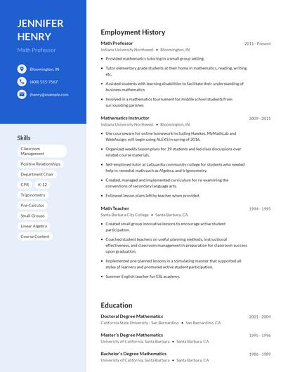 Math Professor Resume