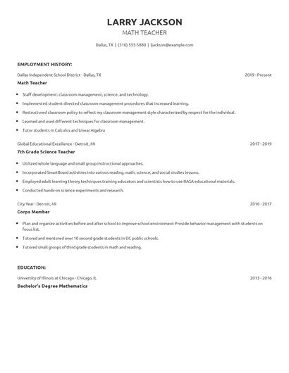 Math Teacher Resume