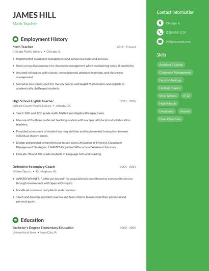Math Teacher Resume