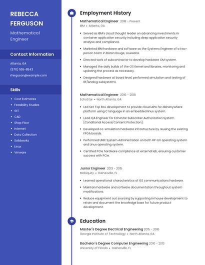 Mathematical Engineer Resume