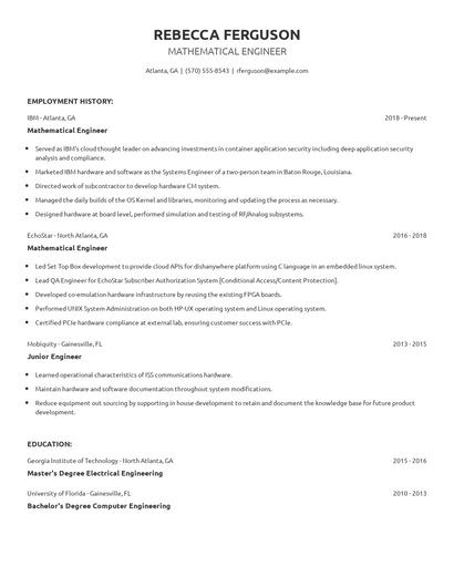 Mathematical Engineer Resume