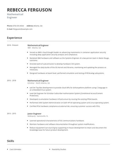 Mathematical Engineer Resume