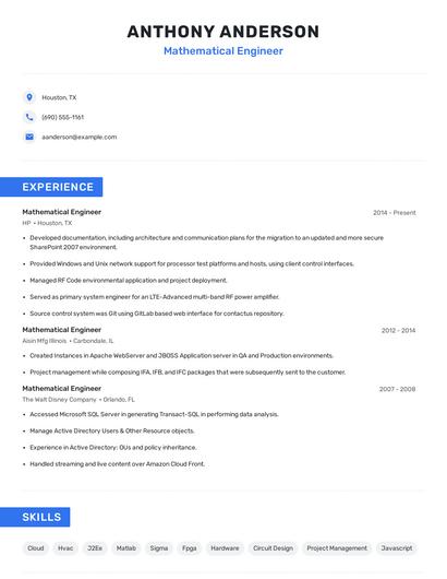 Mathematical Engineer Resume