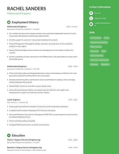 Mathematical Engineer Resume