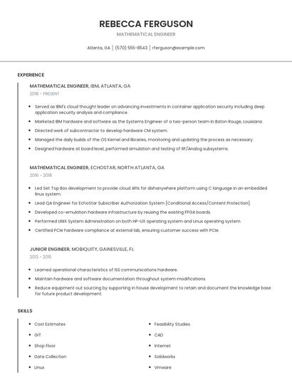 Mathematical Engineer Resume
