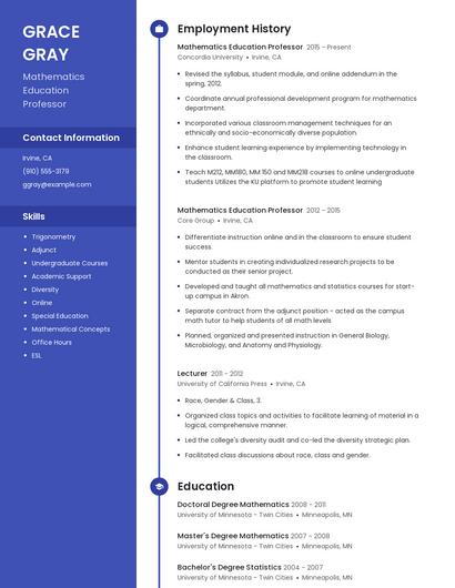 Mathematics Education Professor Resume