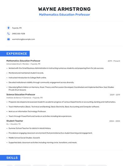 Mathematics Education Professor Resume