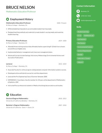 Mathematics Education Professor Resume