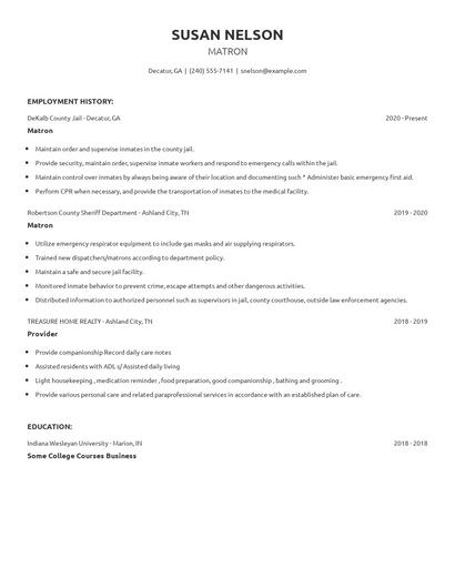 Matron Resume