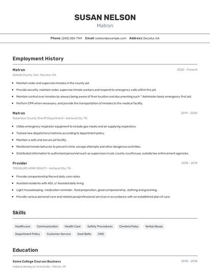 Matron Resume