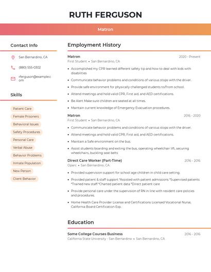 Matron Resume