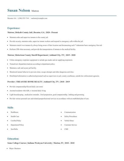 Matron Resume