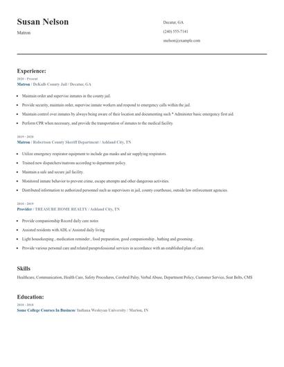 Matron Resume