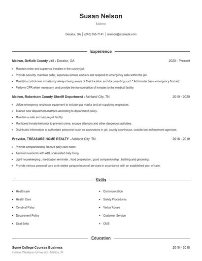 Matron Resume