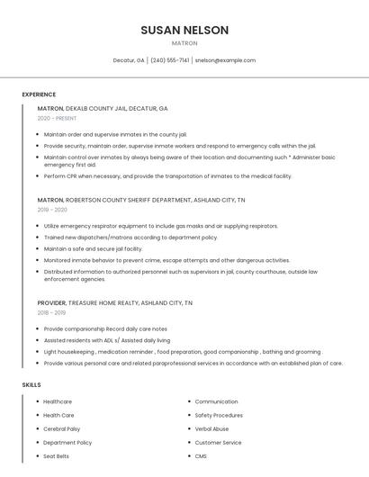 Matron Resume