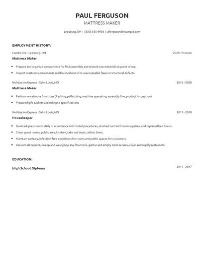 Mattress Maker Resume