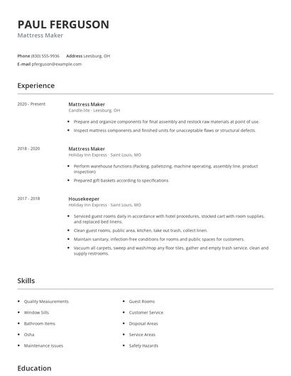 Mattress Maker Resume