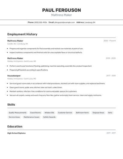 Mattress Maker Resume