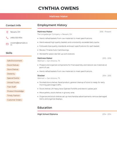 Mattress Maker Resume
