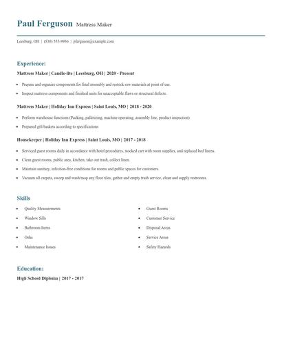 Mattress Maker Resume
