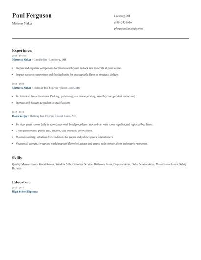 Mattress Maker Resume