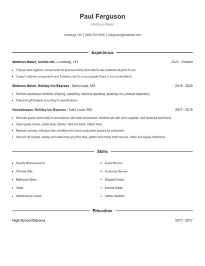 Mattress Maker Resume