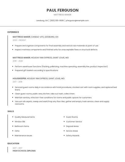 Mattress Maker Resume