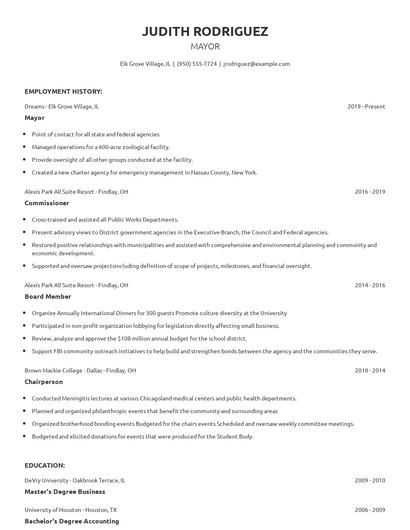Mayor Resume