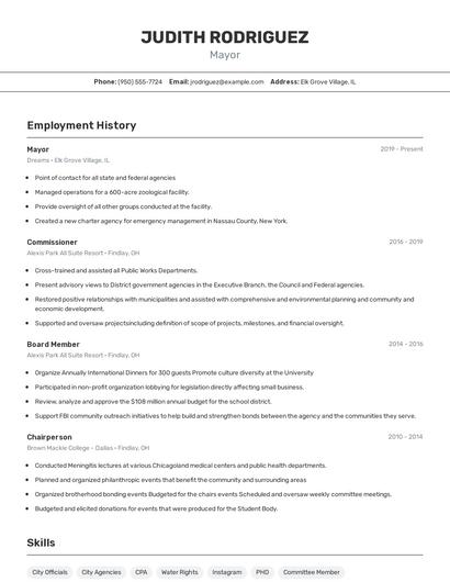 Mayor Resume