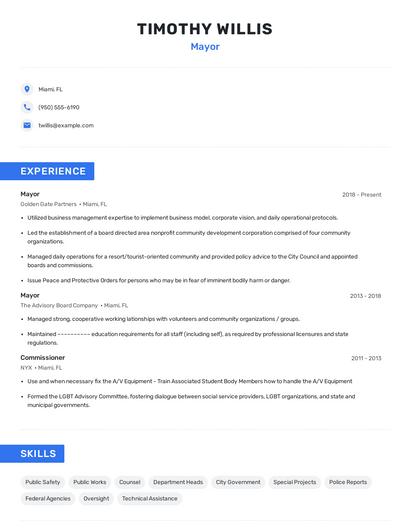 Mayor Resume