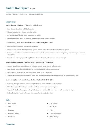 Mayor Resume