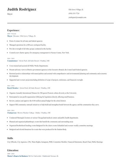 Mayor Resume