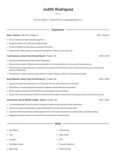 Mayor Resume