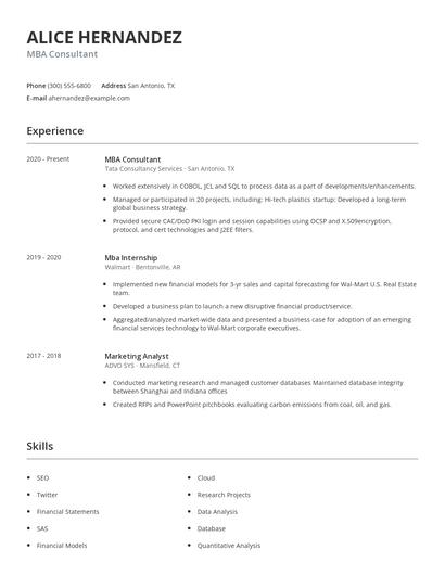 MBA Consultant Resume