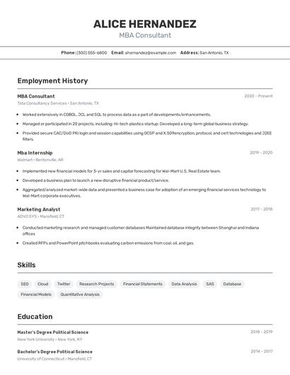 MBA Consultant Resume