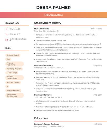 MBA Consultant Resume