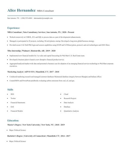 MBA Consultant Resume