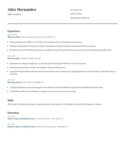 MBA Consultant Resume