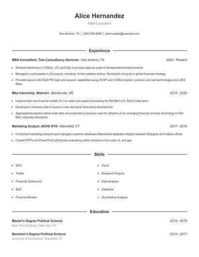 MBA Consultant Resume