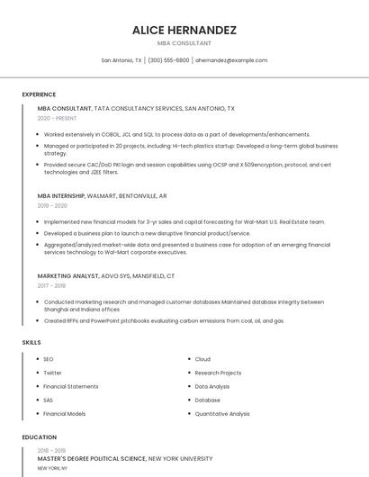 MBA Consultant Resume