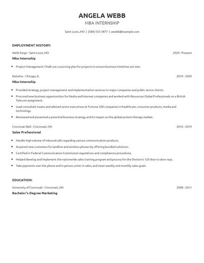 Mba Internship Resume