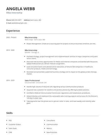 Mba Internship Resume